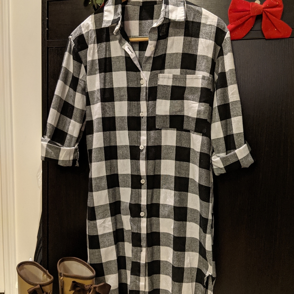 Long sleeve flannel shirt dress